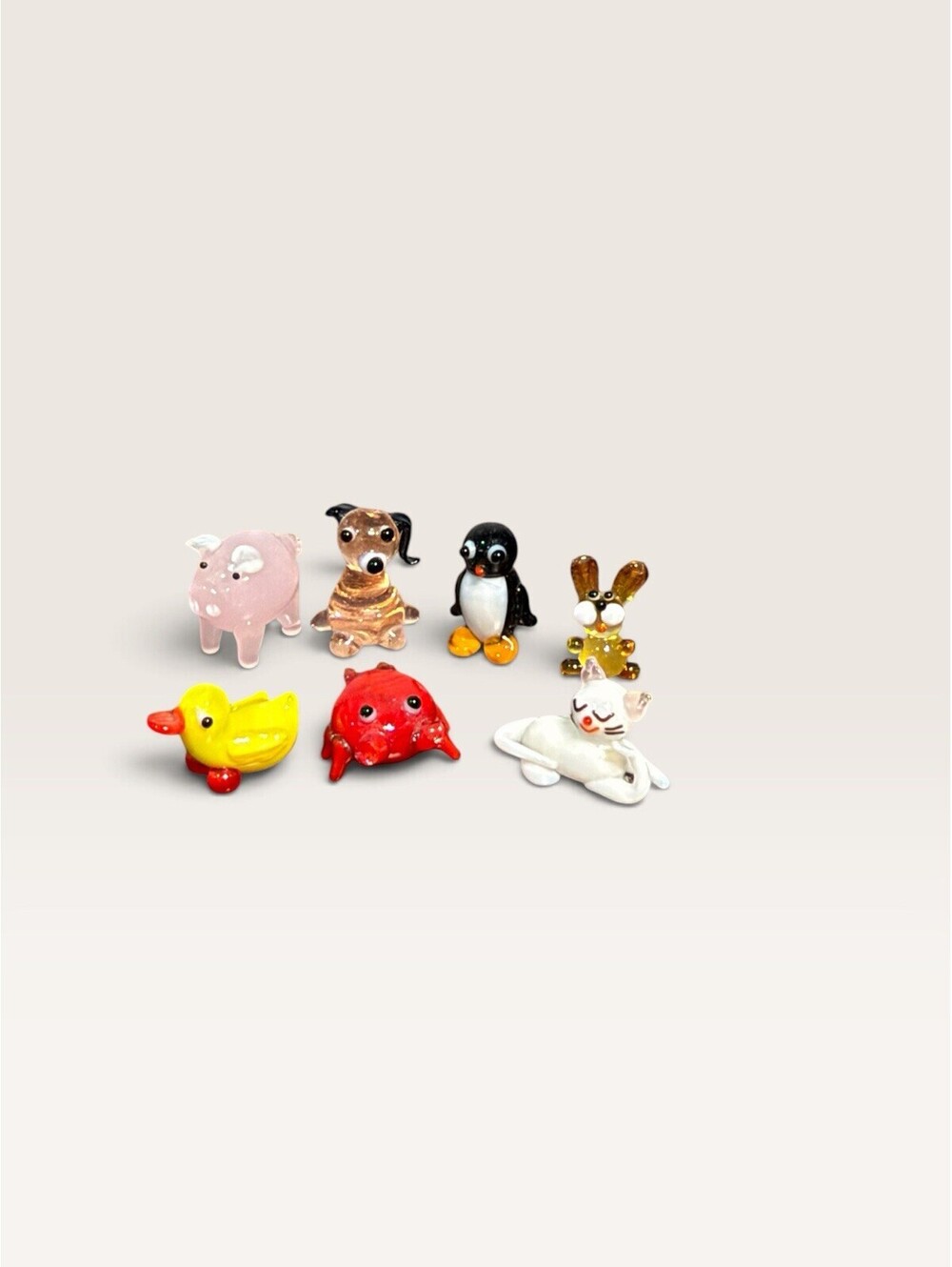 Lot Of 7 Mini Blown Glass Animals Trinkets Micro Pig Cat Penguin Duck Rabbit